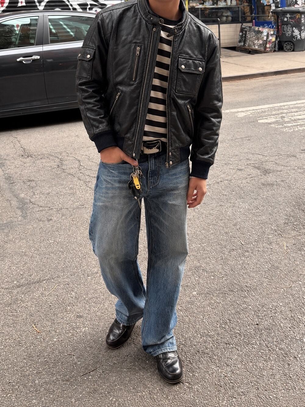 Vintage 1990s Hein Gericke Harley-Davidson Black Leather Moto Bomber Jacket EUC